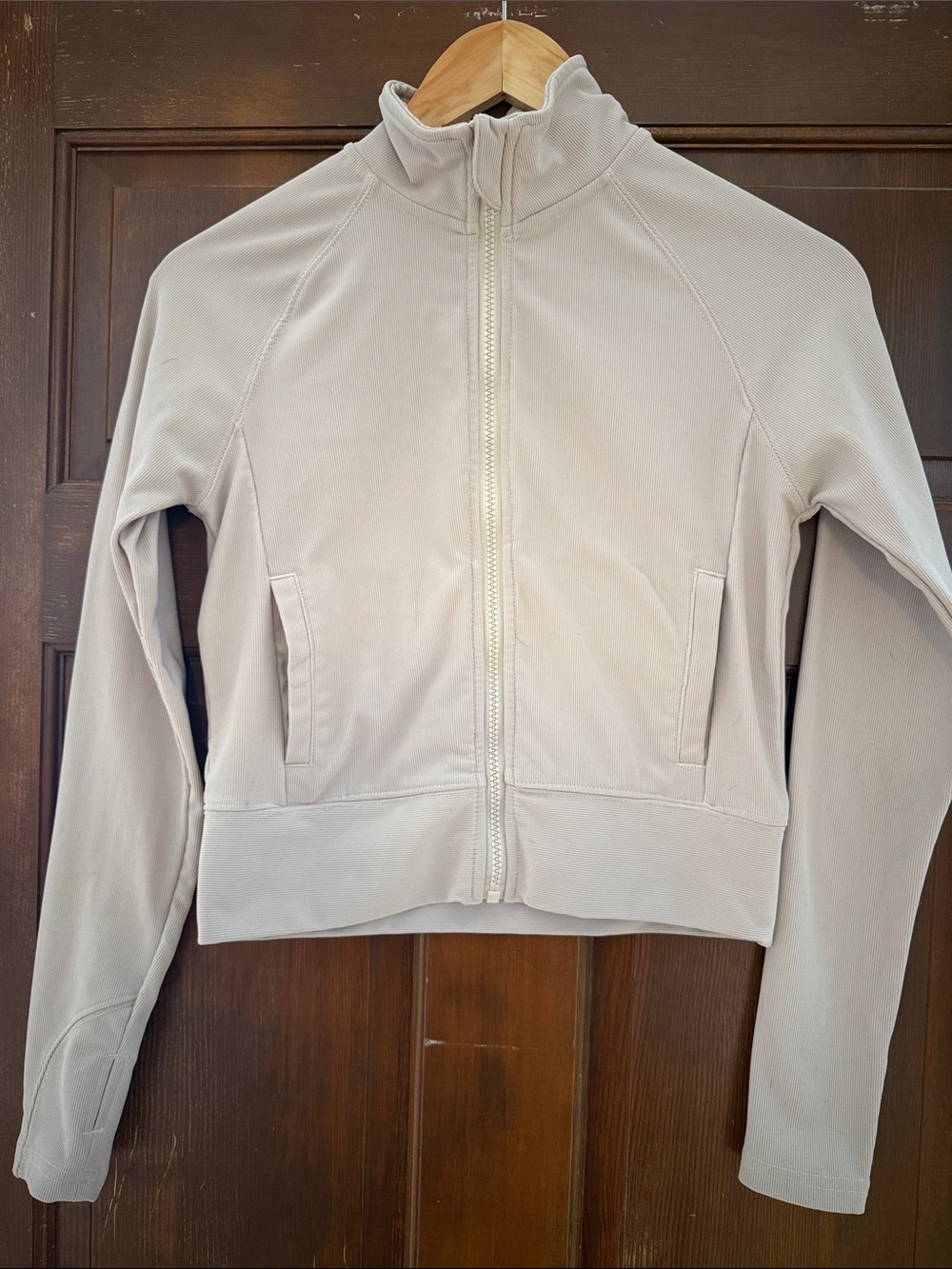 Women's Beige Cropped Zip Up Sleek Everyday Layer